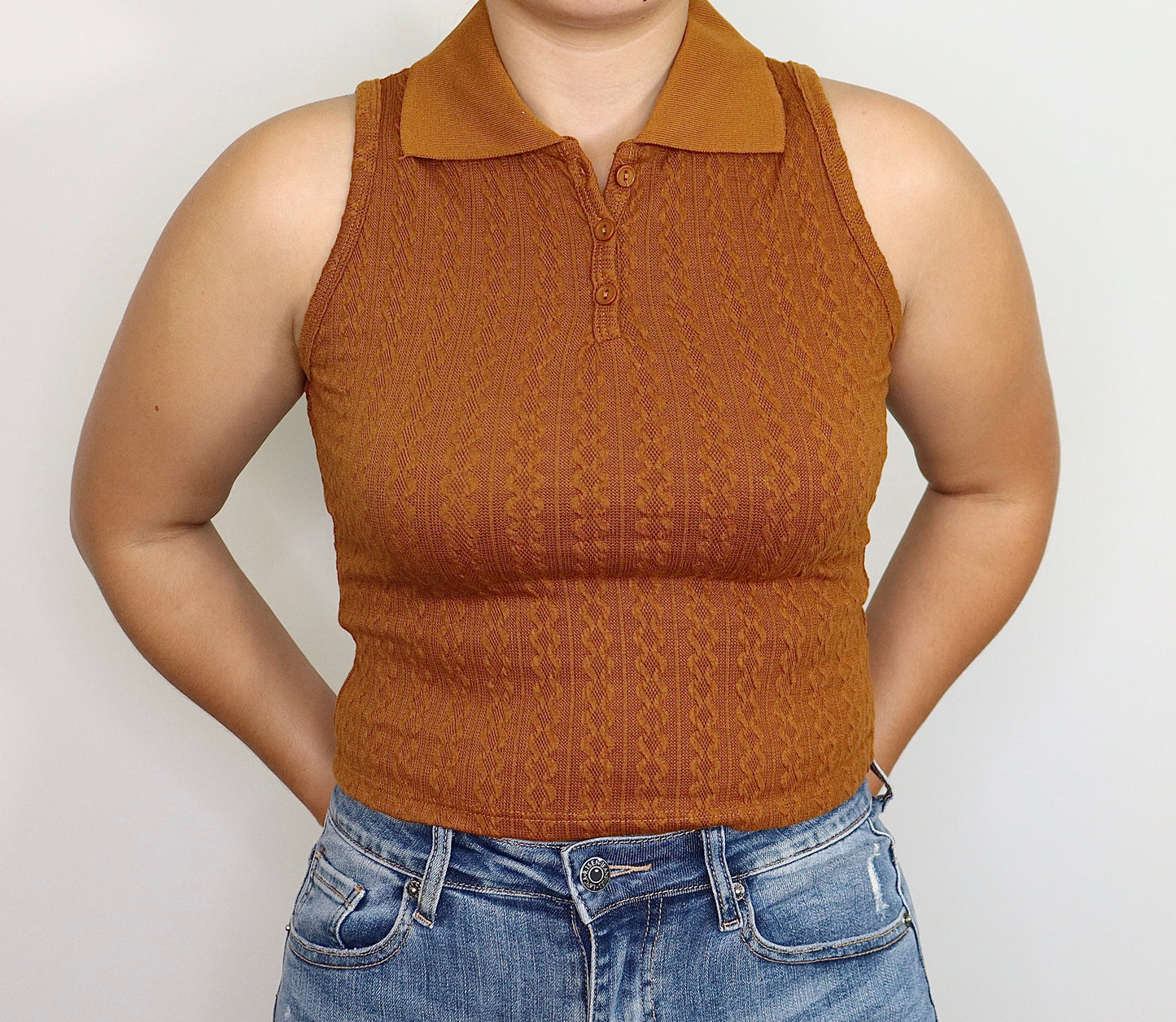 Cable Knit Polo Tank Top