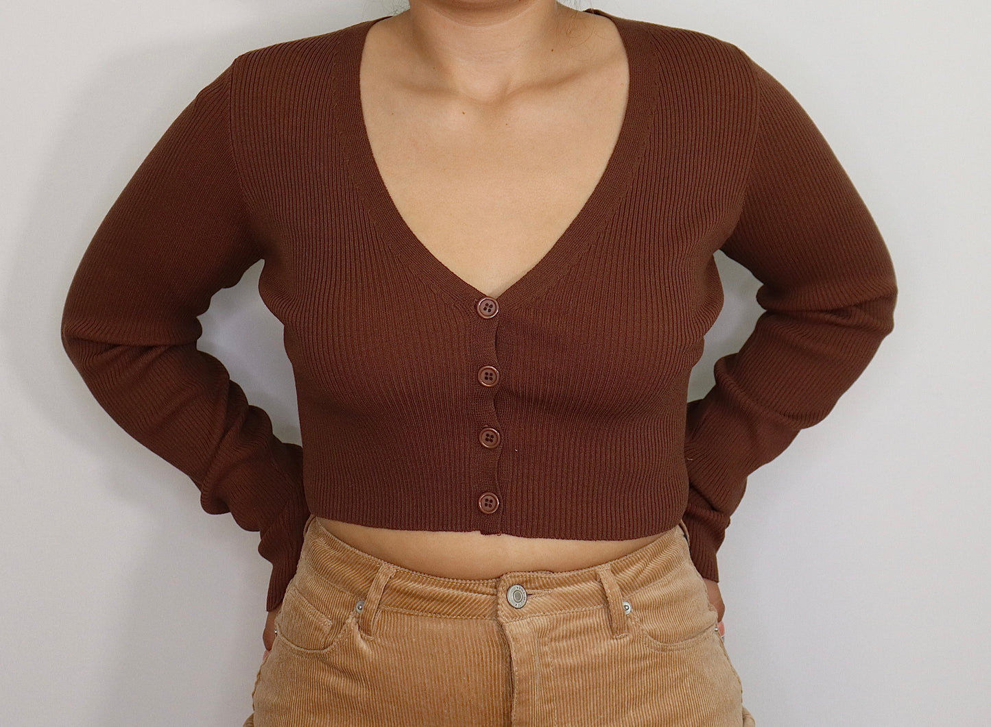 V-Neck Cropped Cardigan Sweater