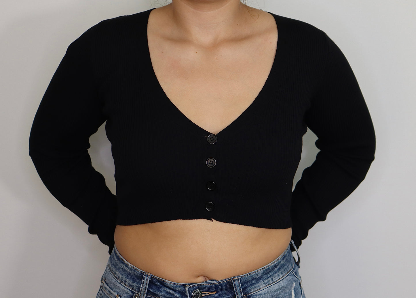 V-Neck Cropped Cardigan Sweater