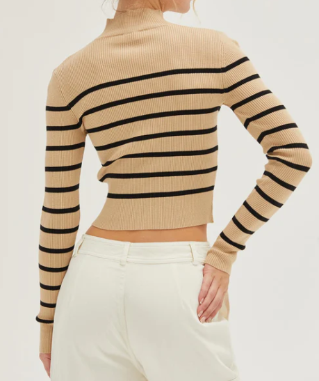 Modern Striped Mock-Neck Long Sleeve