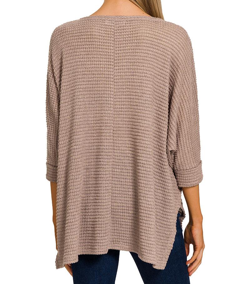 3/4 Sleeve V-Neck Jacquard Top