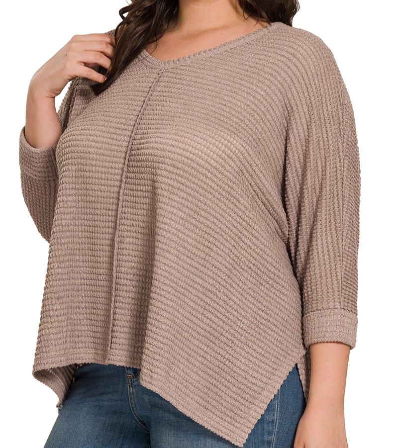 3/4 Sleeve V-Neck Jacquard Top