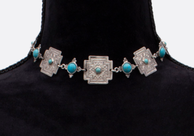 Wide Cross Turquoise Choker Necklace