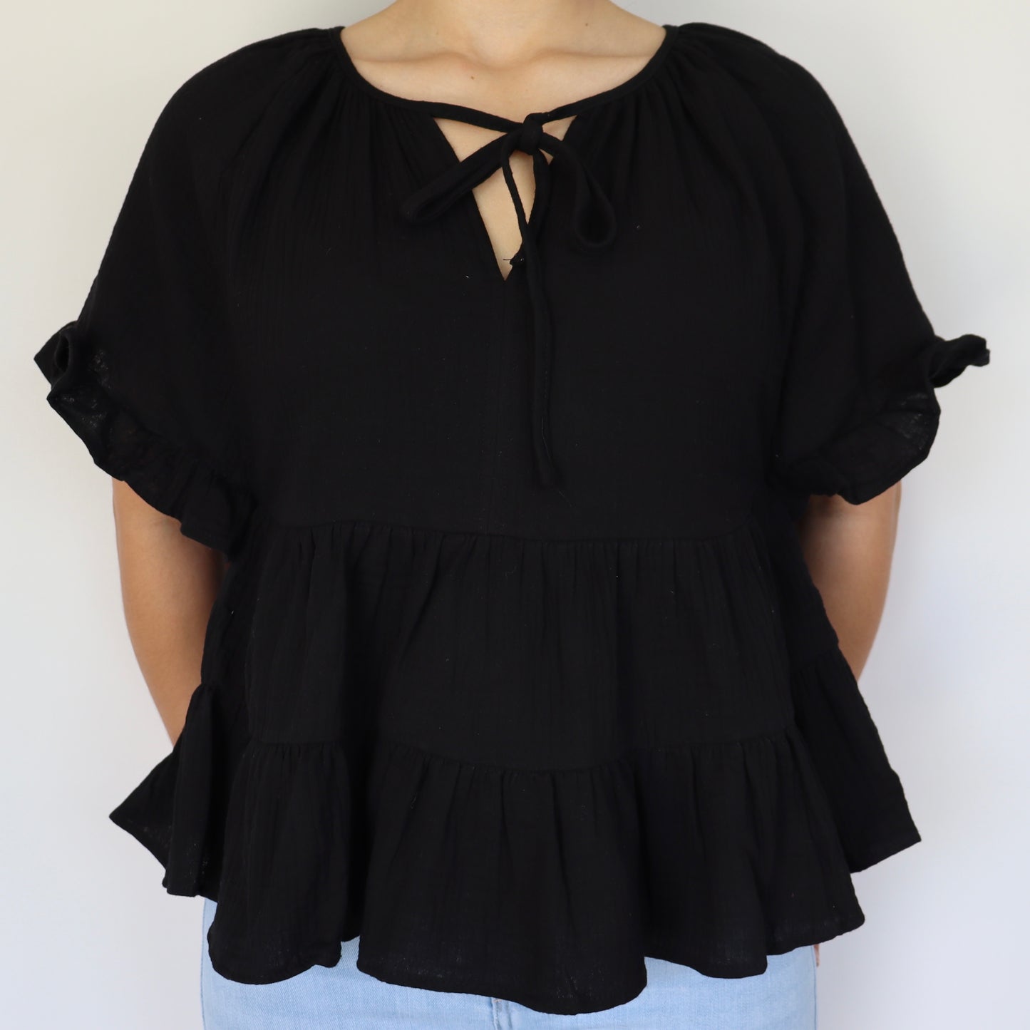 Babydoll Peplum Sleeve Top