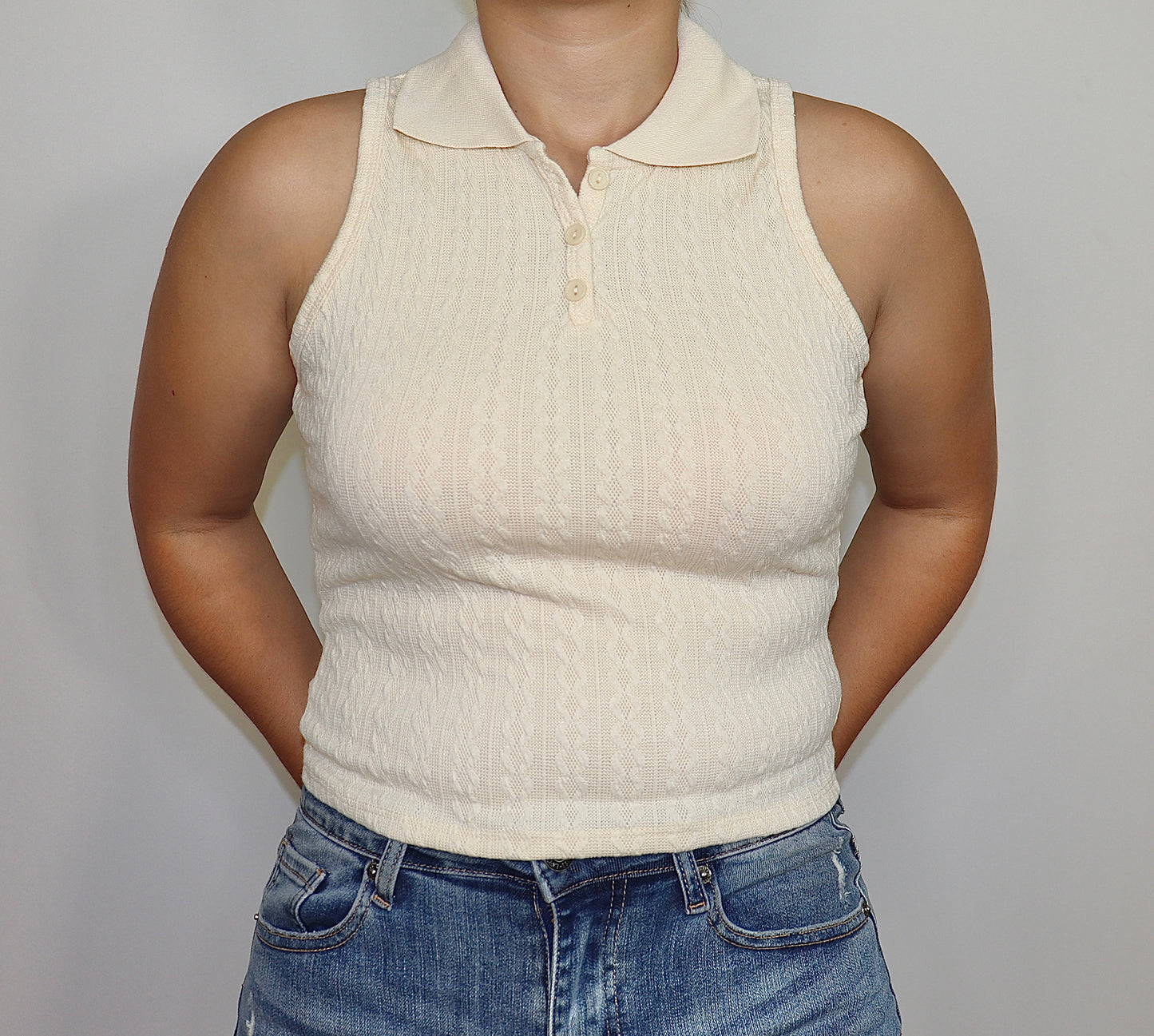 Cable Knit Polo Tank Top