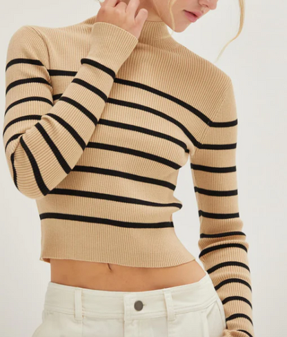 Modern Striped Mock-Neck Long Sleeve