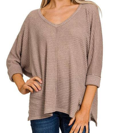 3/4 Sleeve V-Neck Jacquard Top