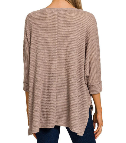 3/4 Sleeve V-Neck Jacquard Top