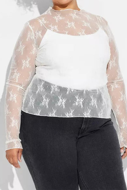 Sheer Lace Mock Neck Long Sleeve