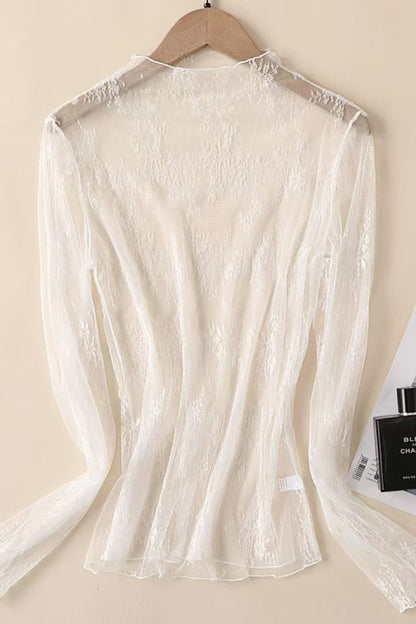 Sheer Lace Mock Neck Long Sleeve